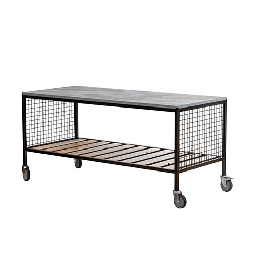 Verrijdbare uitgifte meubel  Multi-Mobi Car  afm. 180x80x(h)85cm. roestvrijstaal gun metal coating