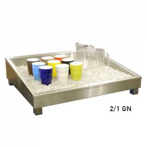 Crushed-icebak incl. aftap en 2 st. rvs lekrooster gn 2/1 afm. 74,4x60,2x(h)20/12,5cm. rvs