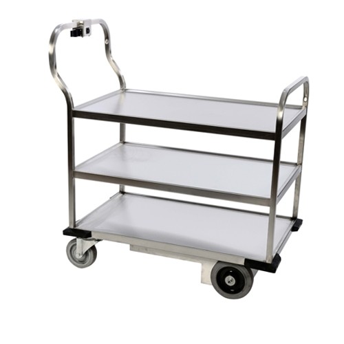 Serveerwagen E-Motion elektrisch rvs 3-plateaus afm. 108x63cm. h. 120cm. 2-bok 2-zwenkwielen