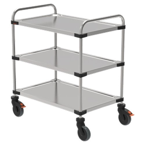 Serveerwagen afm. 107x57x95cm. rvs standaard 3-plateaus afm. 100x50cm. 4-zwenkwielen(2/rem) Rieber