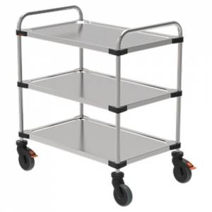 Serveerwagen afm. 107x57x95cm. rvs standaard 3-plateaus afm. 100x50cm. 4-zwenkwielen(2/rem) Rieber