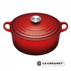 BRATPFANNE MIT DECKEL DURCHM. 34CM. INH. 12,4 LITER GUSSEISEN FARBE KIRSCHROT LE CREUSET