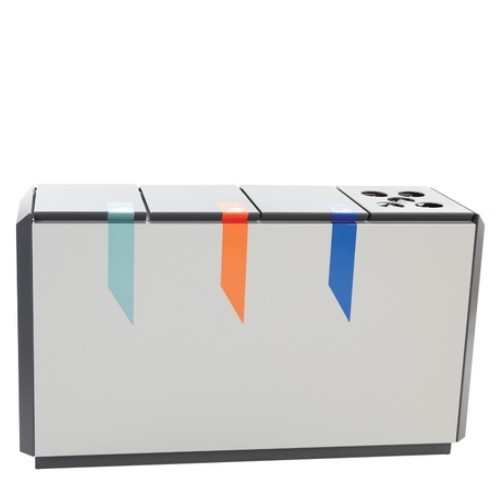 Brandveilige afvalscheidingsunit RecycloStar 4 m/bekerinzet, afm. 130x45,3x74,5cm.