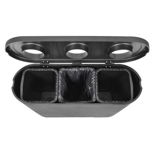 Afvalscheidingsunit voor 3 afvalstromen: papier, kunststof, restafval afm. 38,5x110x(h)75,5cm. inh. 3x45ltr. gerecycled kunststof zwart Triomf