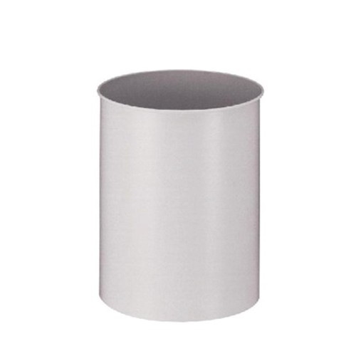 Papierbak rond kleur grijs diam. 26cm. HG. 31cm. inh. 15ltr. metaal