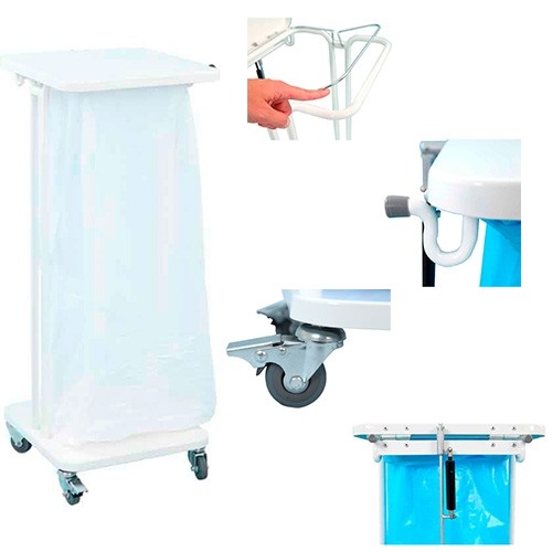 Verrijdbare afvalzakhouder 60 liter met deksel kleur wit Saekko Boy