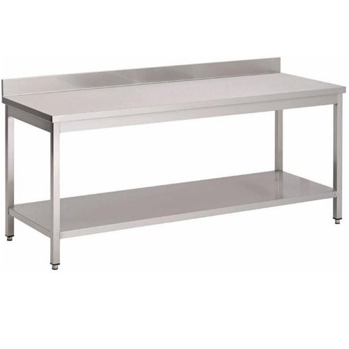 Werktafel rvs m/gesloten onderbouw en blokopstand 1600x700mm. h 850mm.