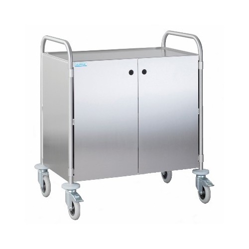 Serveerwagen afm. 110x70x96cm. rvs 2-plateaus afm. 100x60cm. 4-zwenkwielen(2/rem) Hupfer