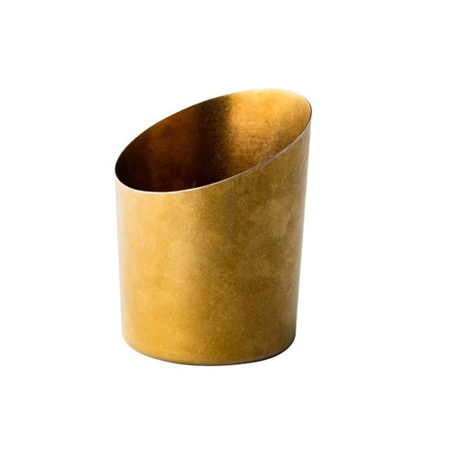 Presentatie bakje schuin diam. 9,5cm. inh. 40cl. Vintage rvs goud