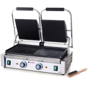 Contactgrilldubbel 1/2 glad + 1/2 gegroefd afm. 57x37x21cm. 230v/3600w Hendi