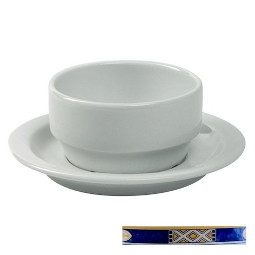 CONTENU DE LA COUPE À SOUPE EUROPE Z/OREILLES. 25CL. COULEUR BLANC AVEC DÉCOR BLEU ÉGYPTO NOVA