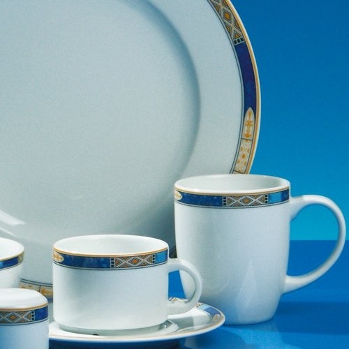 CONTENU DE LA COUPE À SOUPE EUROPE Z/OREILLES. 25CL. COULEUR BLANC AVEC DÉCOR BLEU ÉGYPTO NOVA