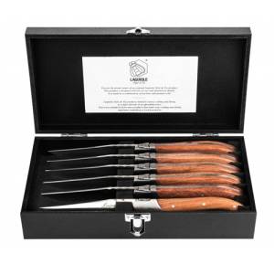 STEAK KNIVES LUXURY LINE PAKKA ROSE STAINLESS STEEL SET OF 6 PIECES LAGUIOLE STYLE DE VIE