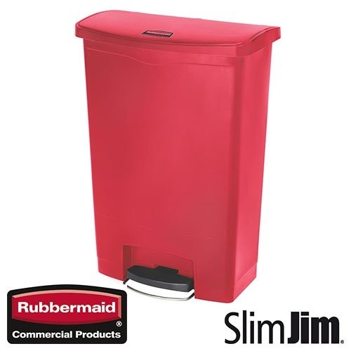 WASTE BIN RED 68L. FRONT STEP 'SLIM JIM STEP-ON' RUBBERMAID
