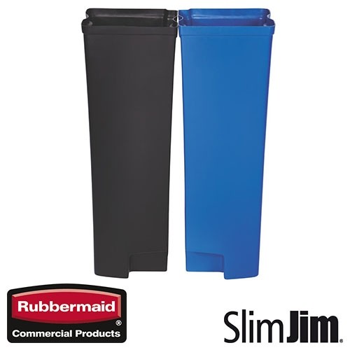DOUBLE INSIDE BOX BLACK/BLUE 30L. FRONT STEP 'SLIM JIM STEP-ON' RUBBERMAID