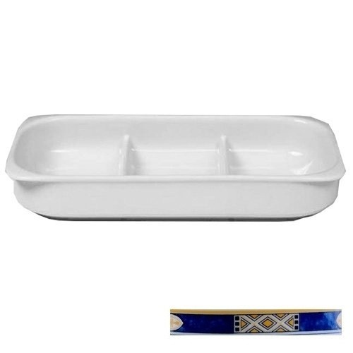 Gastronormschaal 1/3gn 3-vaks met vlakke bodem hoogte 5,5cm. kleur wit m/decor Egypto Blue Nova