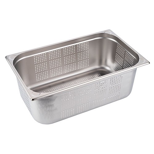 Gastronormbak 1/1-200mm. diep  geperforeerd z/grepen rvs 18/10
