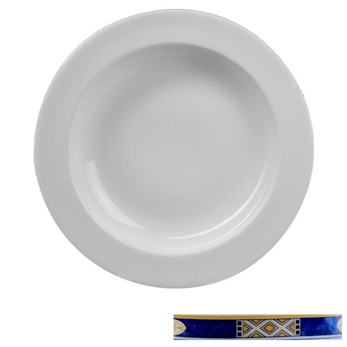PLATE PASTA DEEP DIAM. 28CM. WHITE W/DECOR EGYPTO BLUE NOVA