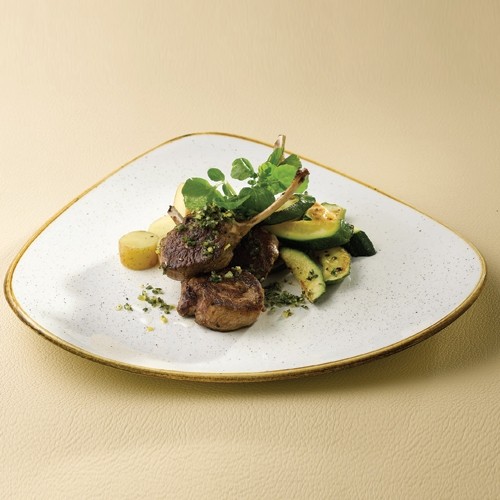 PLATE TRIANGULAR COLOR BARLEY WHITE SIZE. 19.2CM. CHURCHILL STONECAST