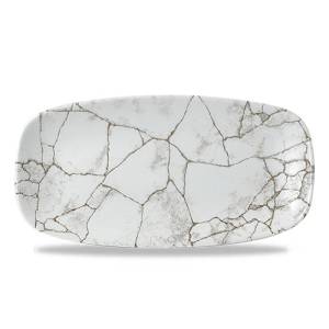 Chefs oblong bord afm. 29.8x15.3cm. Churchill prints kintsugi Agate Grey
