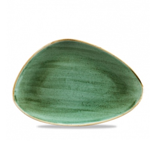 ASSIETTE DU CHEF TRIANGULAIRE DIM. 30.5x20.5CM. CHURCHILL STONECAST VERT SAMPHIRE