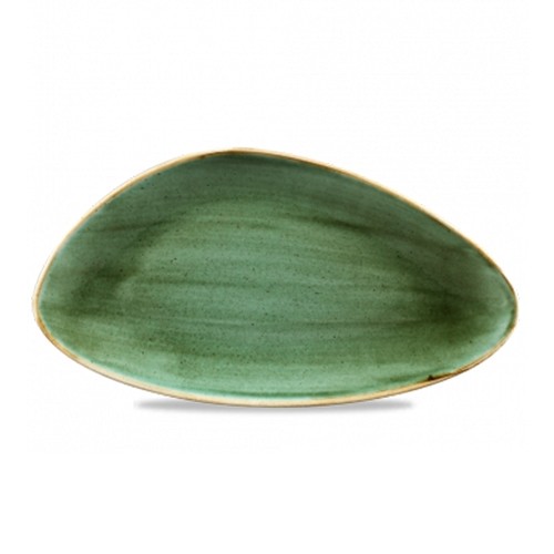 ASSIETTE DU CHEF TRIANGULAIRE DIM. 35.6x18.8CM. CHURCHILL STONECAST VERT SAMPHIRE