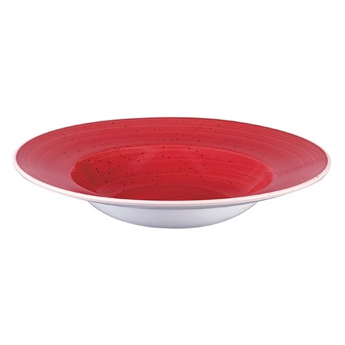 PLATE DEEP WITH WIDE EDGE COLOR BERRY RED DIAM. 28CM. CHURCHILL STONECAST