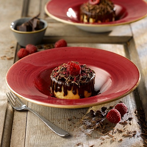 PLATE DEEP WITH WIDE EDGE COLOR BERRY RED DIAM. 28CM. CHURCHILL STONECAST