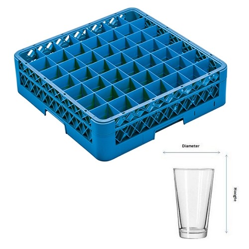 Vaatwaskorf tbv bekers 49-vaks | diam. 6,3cm. en hgt. 11,8cm. | afm. 50x50x14,5cm. Cleaningrack