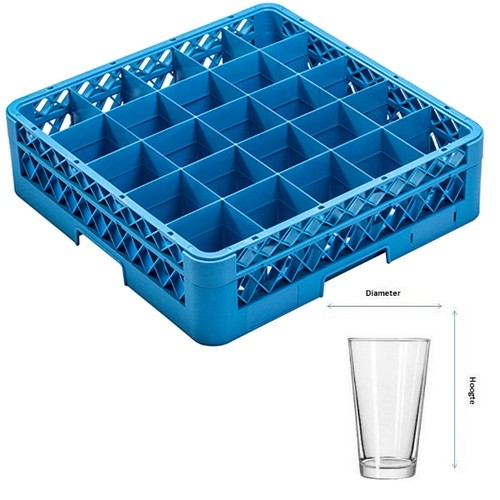 Vaatwaskorf tbv bekers 25-vaks | diam. 8,9cm. en hgt. 16cm. | afm. 50x50x18,5cm. Cleaningrack