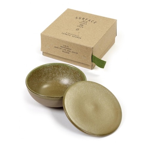 BOL DE SERVICE ET COUVERCLE DIAM. 13CM. SURFACE VERTE CAMO PAR SERGIO HERMAN SERAX