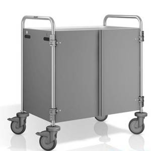 Serveerwagen rvs SW 10x6-3 bladen zijpanelen en deuren in pantone ral7030 afm. 111x70x95cm. B.Pro