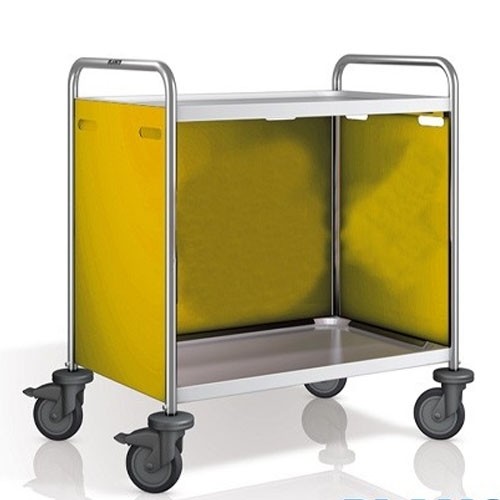 Serveerwagen Basic rvs SW 8x5-2 bladen 3 zijpanelen in rvs pantone ral1032 afm. 93x60x95cm. B.Pro