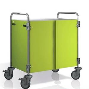 SW 8X5-3 SERVING TROLLEY. DIMENSIONS 93X60X95CM. STAINLESS STEEL. 3 TABLES. DIMENSIONS 80X50CM. SIDE PANELS AND DOORS IN PANTONE 382C. 4 CASTERS (2/BRAKE) <span translate="no">B.PRO</span>