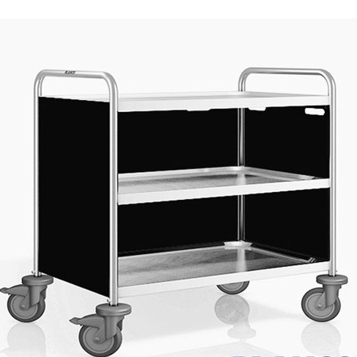 Serveerwagen rvs SW 10x6-3 bladen zijpanelen in pantone ral9011 afm. 110x70x95cm. B.Pro