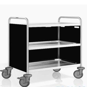 Serveerwagen rvs SW 10x6-3 bladen zijpanelen in pantone ral9011 afm. 110x70x95cm. B.Pro