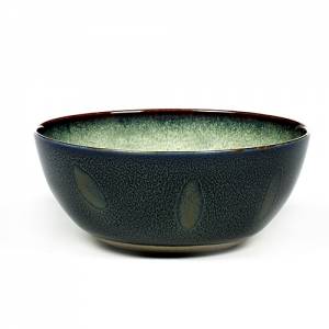 Kom m diam. 13,7 cm. h. 6 cm. kleur misty grey / dark blue terres de reves Serax