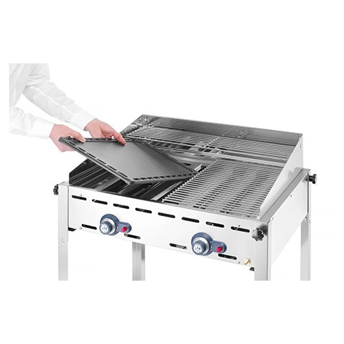 GRILL GREEN FIRE MIT 2 BRENNERN MIT BACKPLATTE UND GITTER AUS EDELSTAHL ABM. 740X615X825MM. HENDI