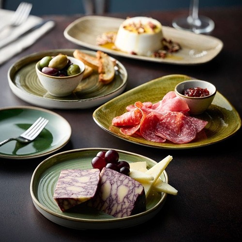 PAAR PLATTENDURCHM. 26 cm. CHURCHILL STONECAST SALBEIGRÜN