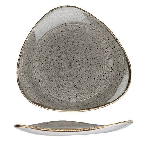 PLATE TRIANGULAR COLOR PEPPERCORN GRAY SIZE. 26.5CM. CHURCHILL STONECAST
