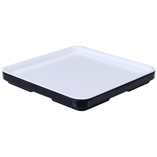 DIMENSIONS CARRÉES DU PLATEAU/COUVERCLE. 10.5X10.5X1.4CM. CUBE DE MELAMINE COULEUR NOIR