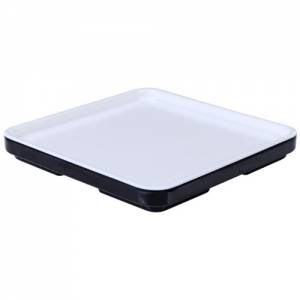 DIMENSIONS CARRÉES DU PLATEAU/COUVERCLE. 10.5X10.5X1.4CM. CUBE DE MELAMINE COULEUR NOIR