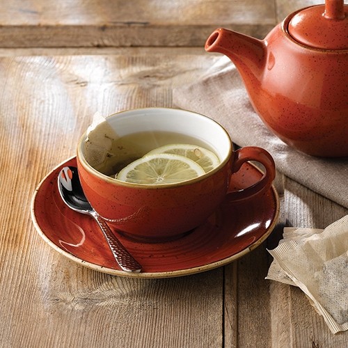 TASSE À THÉ / TASSE À CAPPUCCINO COULEUR ORANGE ÉPICÉ CONT. 22.7cl. PIERRE DE CHURCHILL