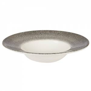 Bord diep met brede rand raku kleur Quartz Black diam. 24cm. Churchill