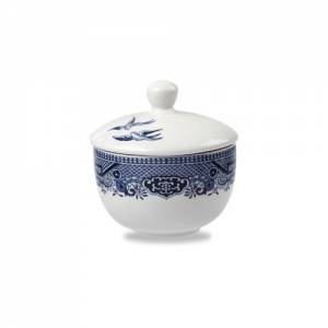 Suikerpot z/deksel kleur Blue Willow diam. 9cm. Churchill Vintage Prints