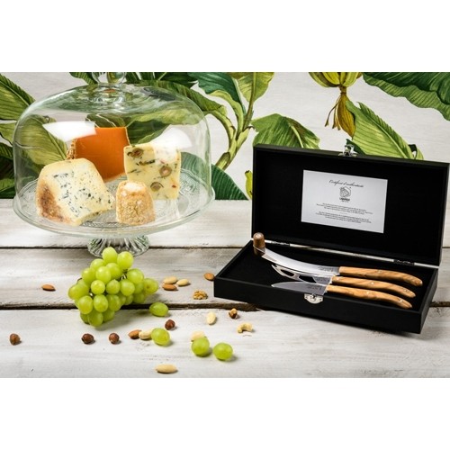 CHEESE KNIVES V2 LUXURY LINE OAK STAINLESS STEEL SET OF 3 PIECES LAGUIOLE STYLE DE VIE