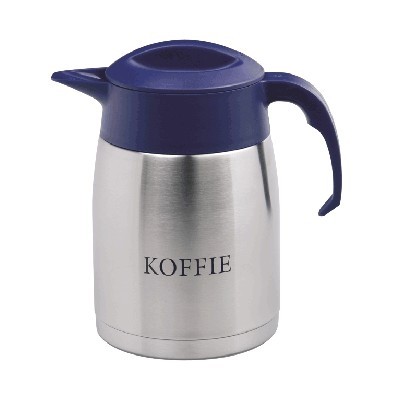 Isoleerkan EasyClean dubbelwandig rvs inh. 1,2l. kleur blauw m/opdruk koffie