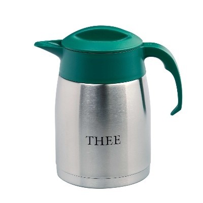 Isoleerkan EasyClean dubbelwandig rvs inh. 1,2l. kleur groen m/opdruk thee