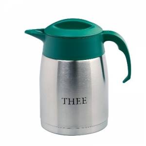 Isoleerkan EasyClean dubbelwandig rvs inh. 1,2l. kleur groen m/opdruk thee