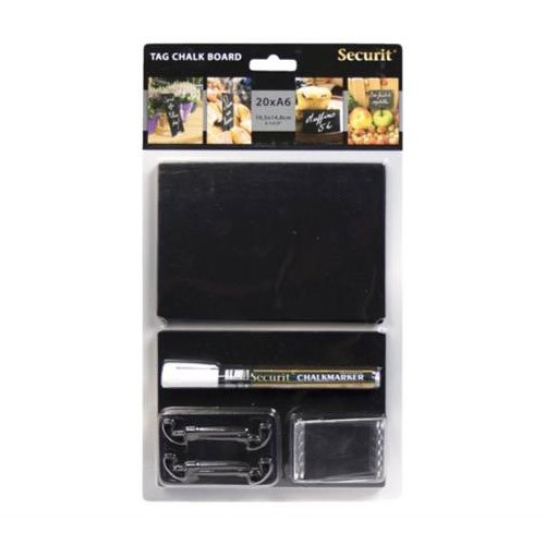 Presentatieset bestaande uit krijtbordjes a8, houders en krijtstift Securit